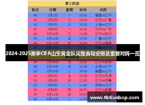 2024-2025赛季CBA山东黄金队完整赛程安排及重要对阵一览